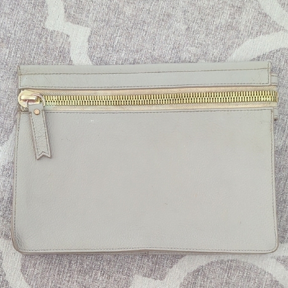 India Hicks Light Gray Leather Clutch Big Zipper - Picture 2 of 9